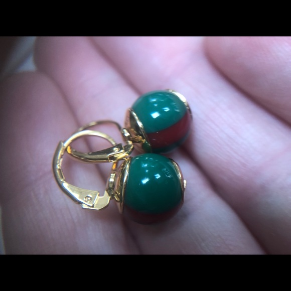 GUCCI Green Red Web Striped Earrings NEW IN GUCCI BOX - Picture 8 of 13